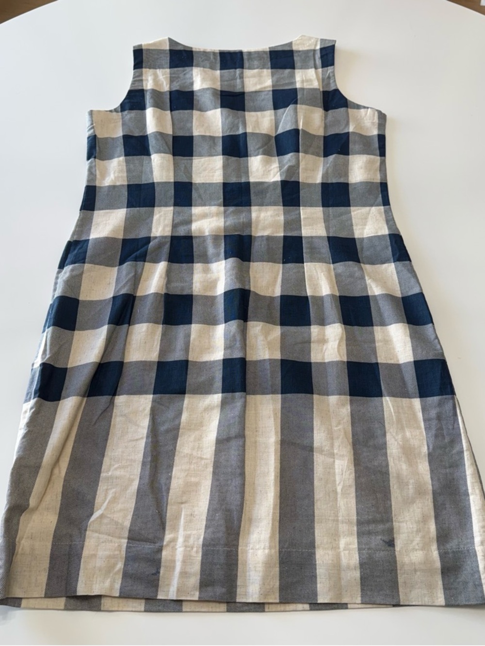 Navy and Cream Gingham Maxi Dress with Pink Floral Detail Size Medium NWOT - Picture 8 of 9